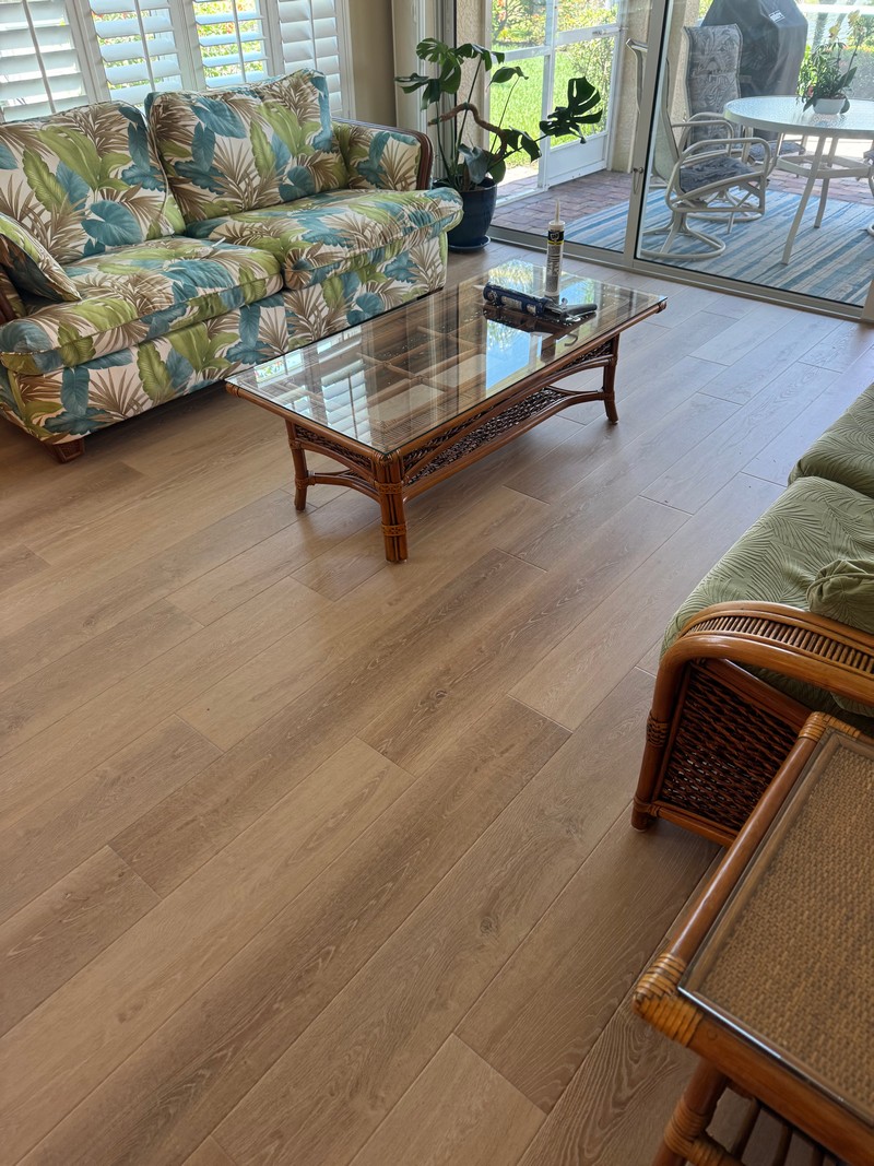 Wheat Oak COREtec Luxury Vinyl flooring in a sitting room